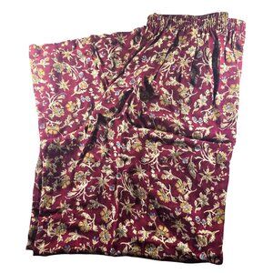 Wide-Leg Pants A Line Anne Klein Silk Floral Burgundy Womens M boho cottage